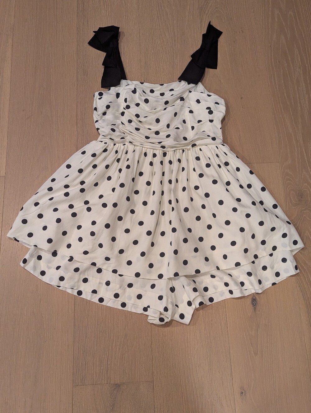 Polka Dot Black & White Romper with Bow Straps
